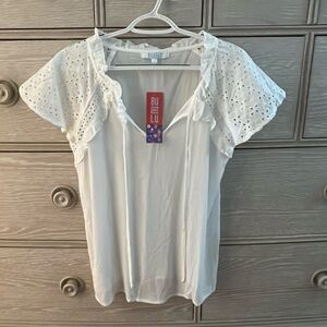 White Eyelet Sleeve Women's Top